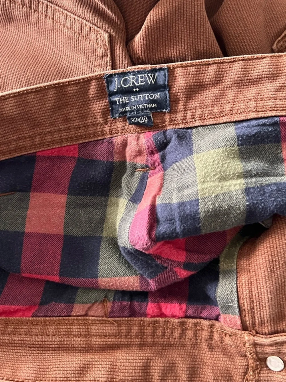J Crew Men’s The Sutton Corduroy Pants Tan Plaid size 32x30
